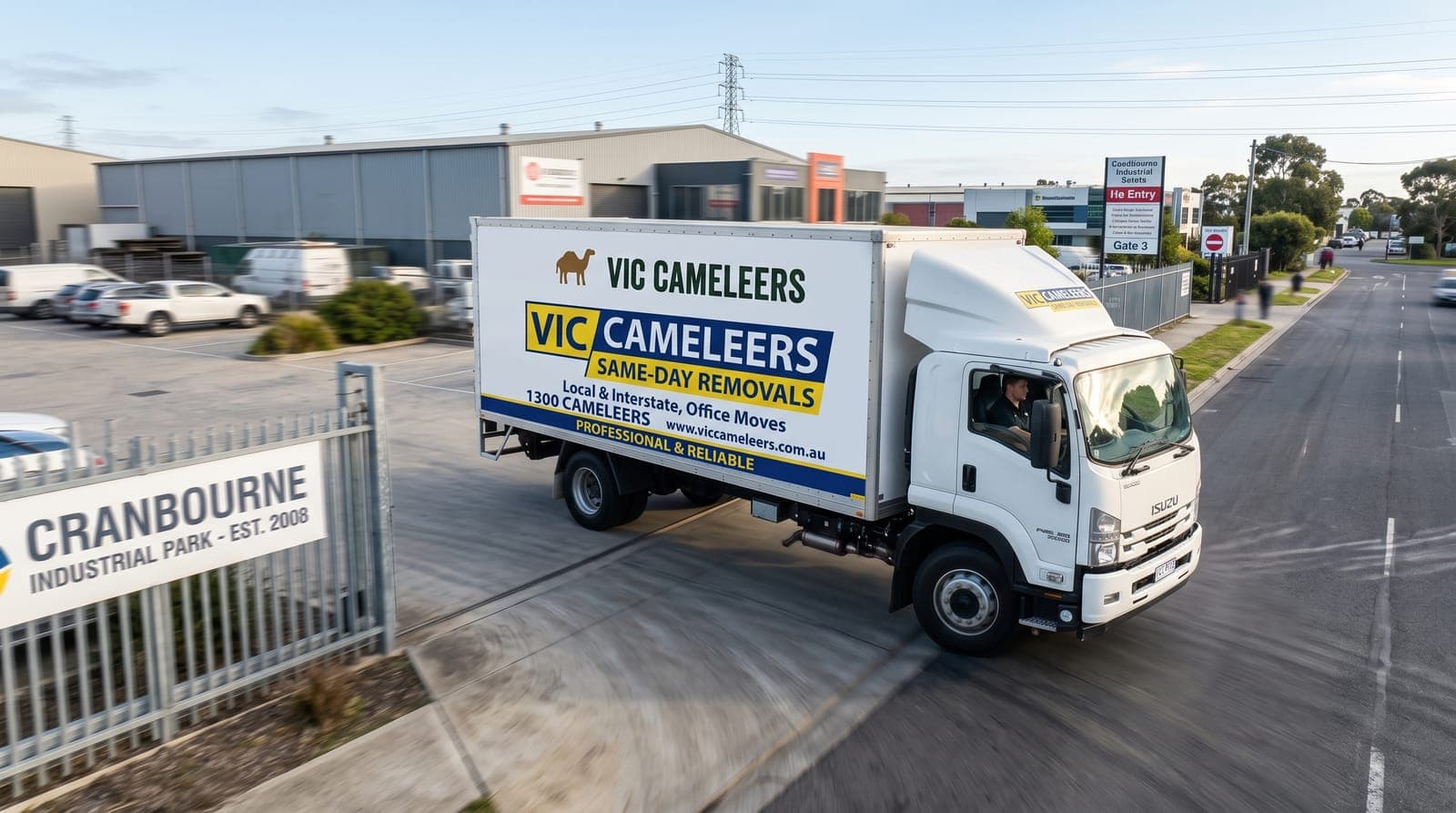 A Vic Cameleers truck pulling out of the Cranbourne depot gate
